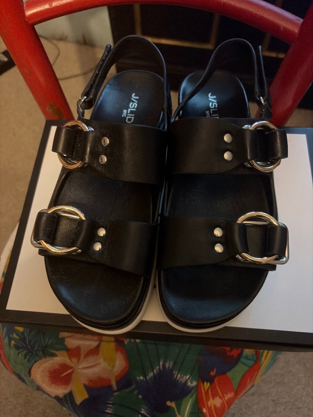 Leather platform sandals with buckles